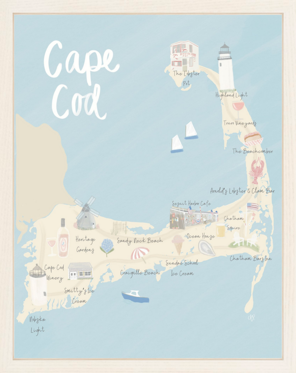 Cape Cod Map Print Palm Prints