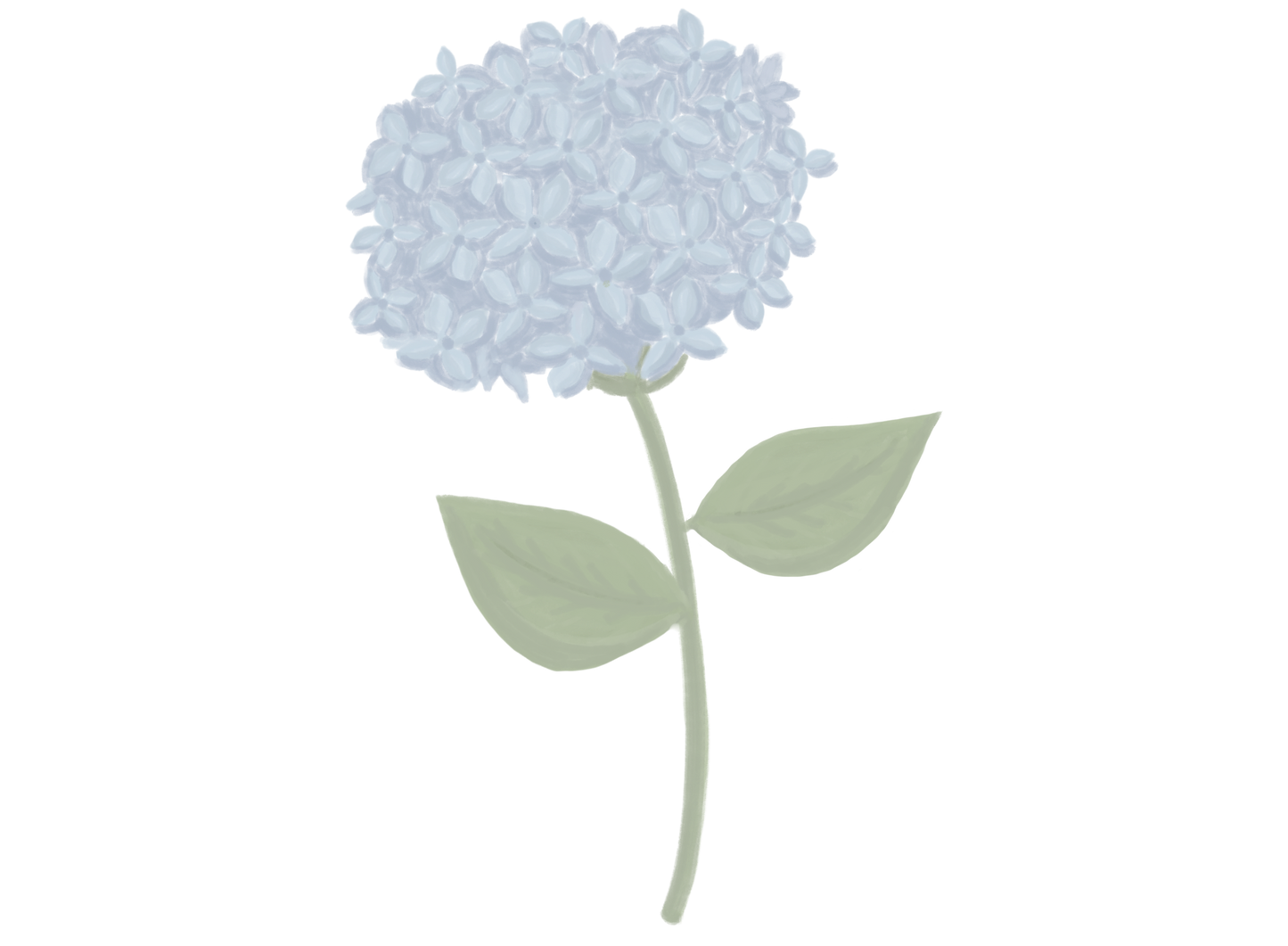 Illustration of a light blue flower with green leaves on a white background