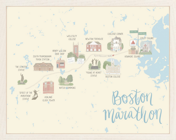 Boston Marathon Map Print