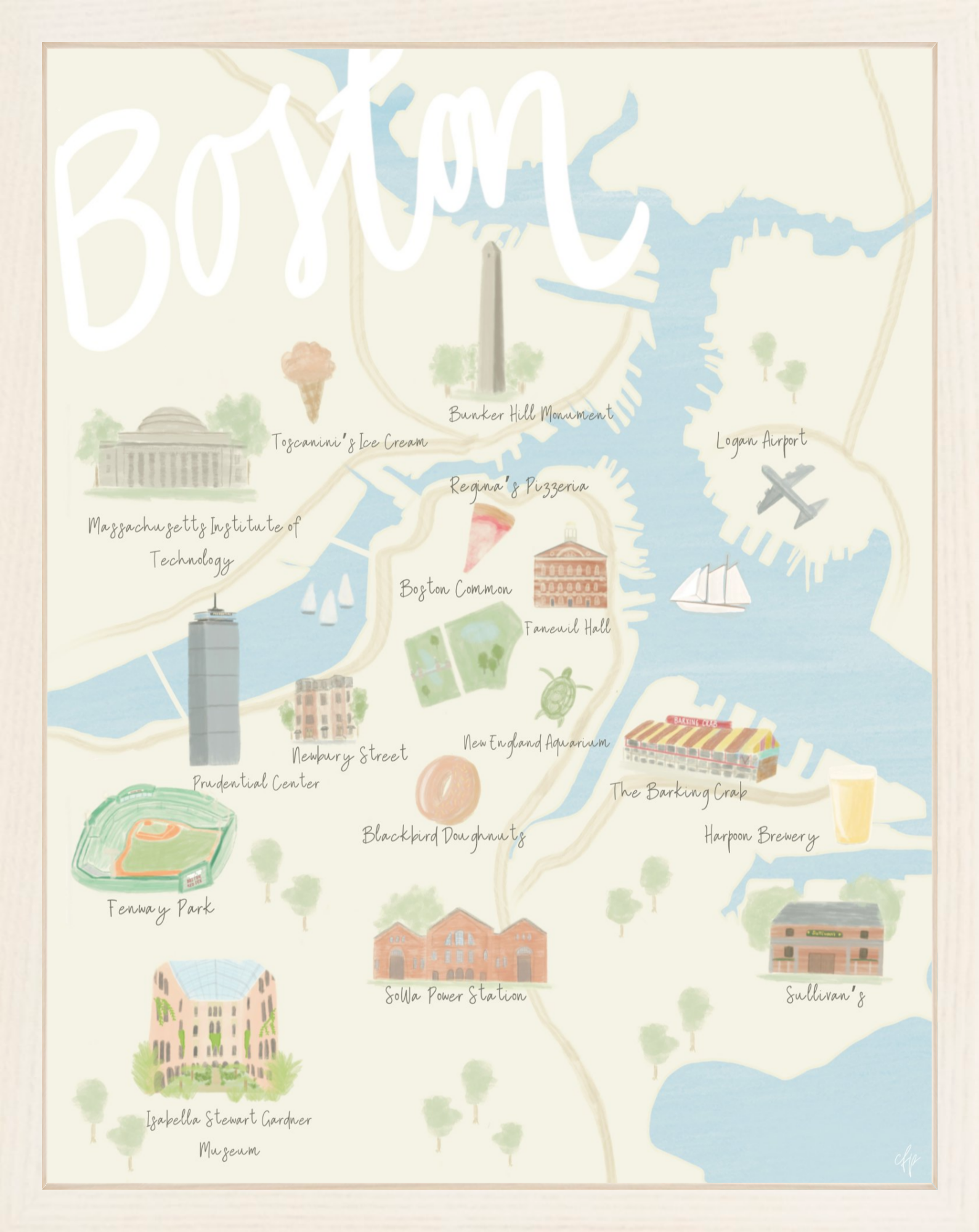 Boston Map Print Palm Prints